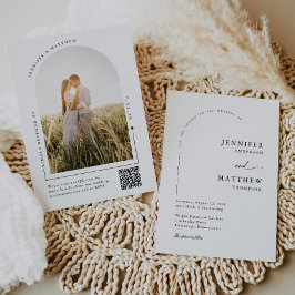 Boho Arch Simple Bröllop med OSA QR-kod Inbjudningar