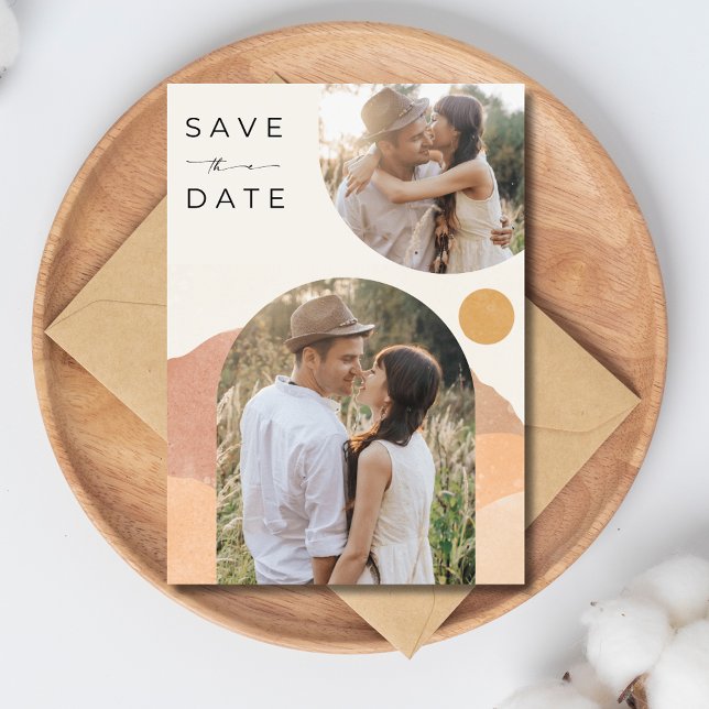 Boho Arch Two Photo Desert Bröllop Spara Datumet (Boho Arch Two Photo Desert Wedding Save The Date)