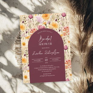 Boho arch vattencolor mauve and gult wildblomma inbjudningar
