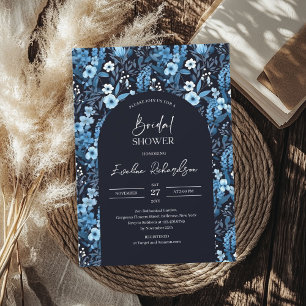 Boho arch vattencolor navy and white wildblommor inbjudningar