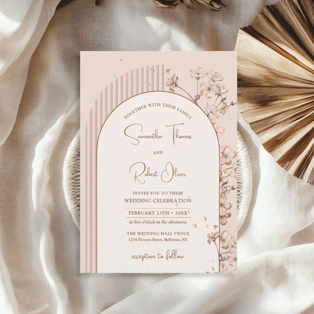 Boho arch vattencolor neutralt elfenbensbeige blom inbjudningar (Boho arch watercolor soft ivory beige flowers chic invitation)