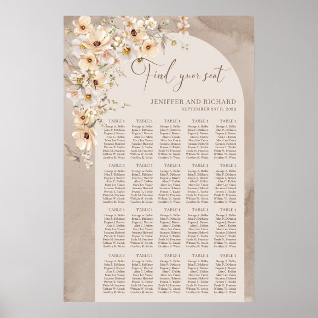 Boho arch vattencolor wildblommor neutralt Bord Poster (Framsidan)