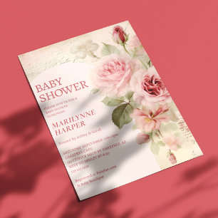 Boho Arch Vintage Ro Rosa Baby Shower Inbjudningar