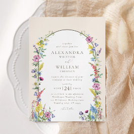 Boho Arch Watercolor Wildblomma Bröllop Inbjudningar