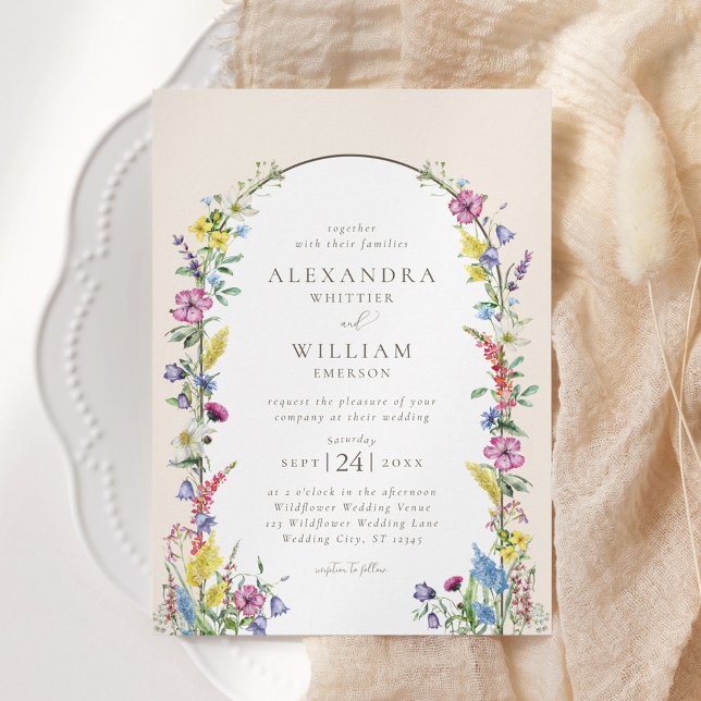 Boho Arch Watercolor Wildblomma Bröllop Inbjudningar (Skapare uppladdad)