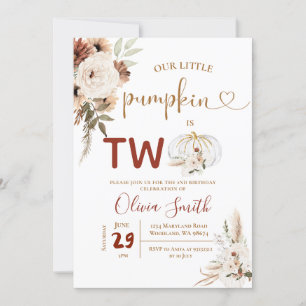 Boho Arch White Pumpkin 2:a födelsedagen Pampas Gr Inbjudningar