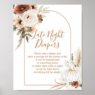 Boho Arch White Pumpkin Blommigt Nattblöjor Poster