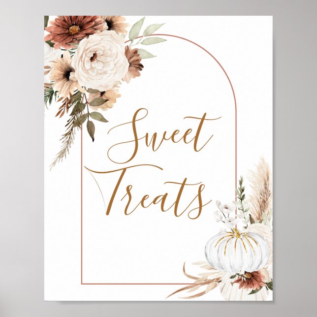 Boho Arch White Pumpkin Blommigt Sweet Treats - te Poster (Framsidan)