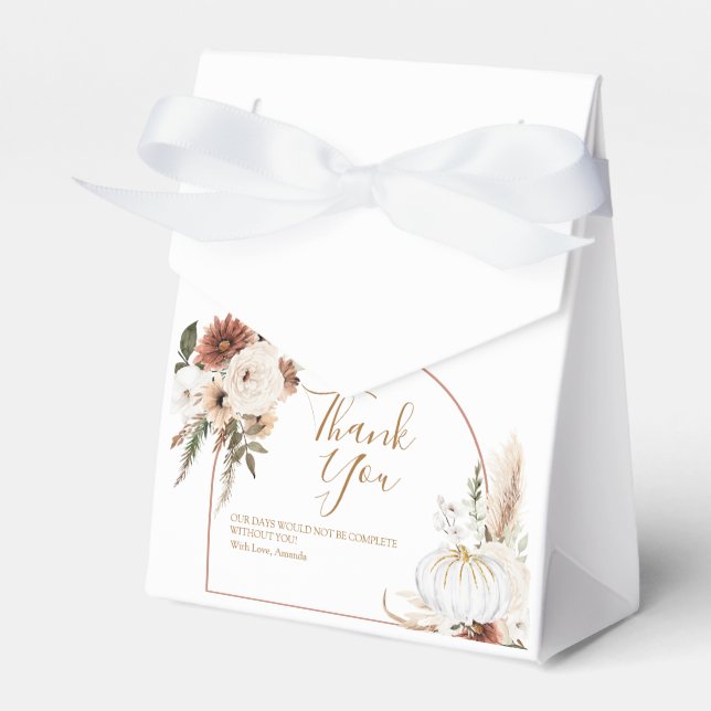 Boho Arch White Pumpkin Fall i kärlek Favor Box Presentaskar (Framsidan Sidan)