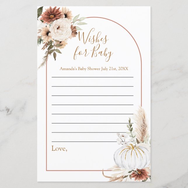 Boho Arch White Pumpkin Watercolor Önskemål för Ba (Framsida)