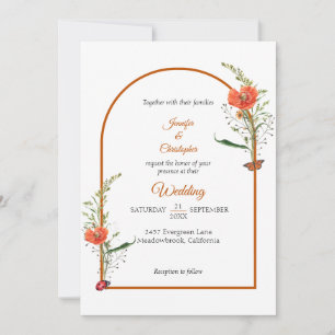 Boho Arch WildblomOrange Bröllop Inbjudningar