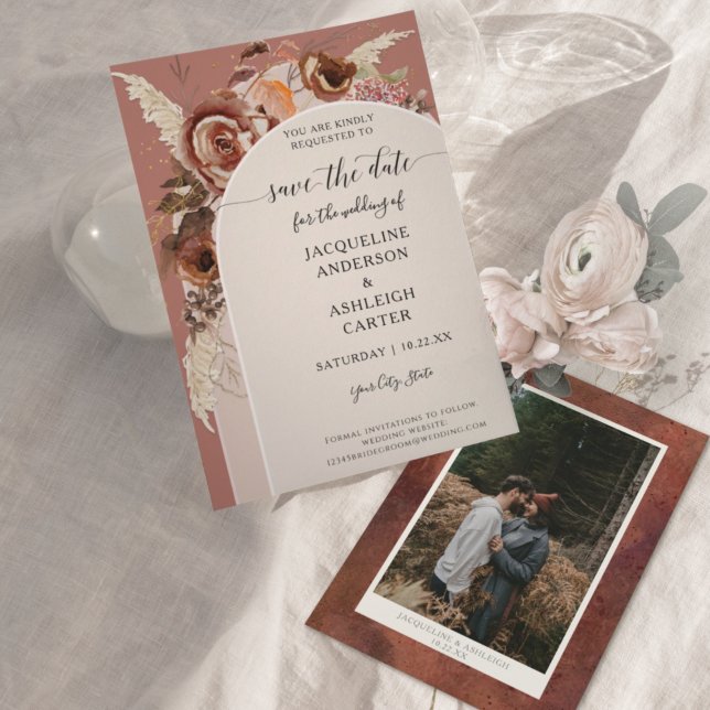 BOHO Arched BOHO Elegant Fall Blommigt Pampas Gras Spara Datumet (Skapare uppladdad)