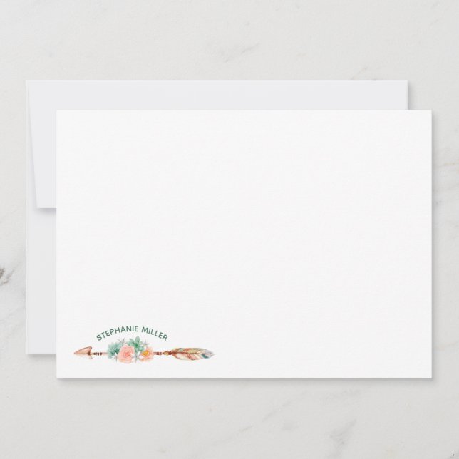 Boho Arrow Blommigt & Succulery Stationery Flat Ca Anteckningskort (Framsida)