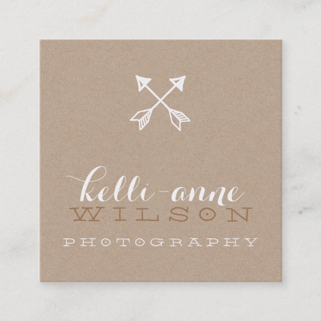 BOHO ARROW-LOGOTYP, nutida vitkraft Fyrkantigt Visitkort (Framsida)