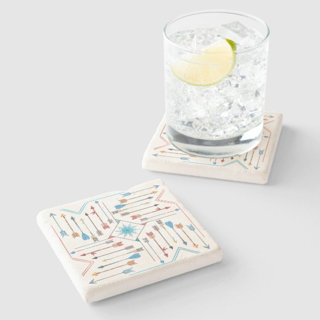 Boho Arrows och Sol V11 Sq ID748 Stenunderlägg (Sidan)