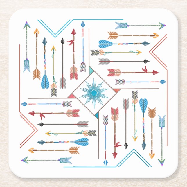 Boho Arrows och Sol V11 Sq ID748 Underlägg Papper Kvadrat (Framsidan)