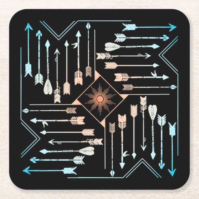 Boho Arrows och Sol V1 ID748 Underlägg Papper Kvadrat (Framsidan)