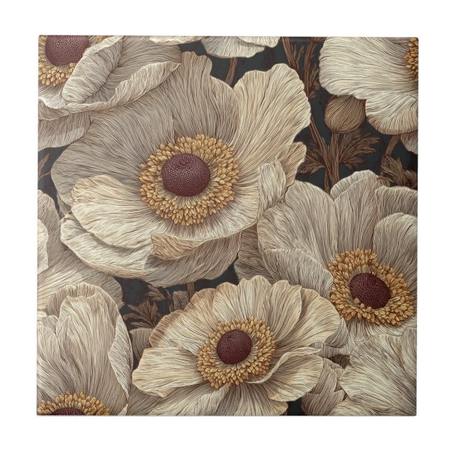 Boho Art Deco-anemones-plattor för artigt Golv Kakelplatta (Framsidan)