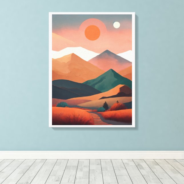 Boho art minimalist liggande berg canvastryck (Insitu (trägolv))