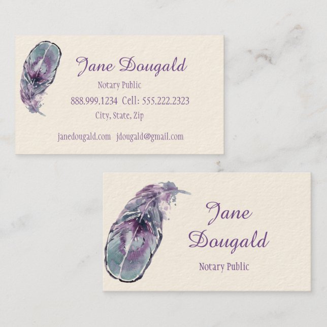 Boho Artistic Feather Pen Black Classic Notary Visitkort (Fram/baksida)