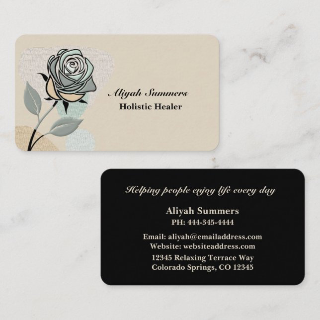 Boho Artistic Rose Meditative Business Card Visitkort (Fram/baksida)