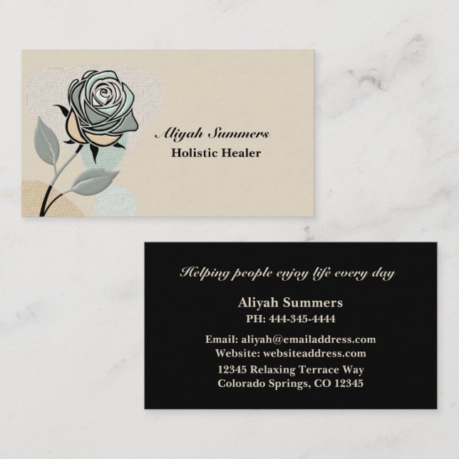 Boho Artistic Rose Meditative Business Card Visitkort (Fram/baksida)