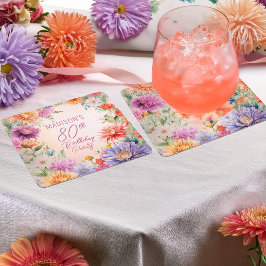 Boho Aster Blommor Blommig 80-årsfest Underlägg Papper Kvadrat