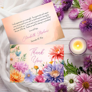 Boho Aster Blommor Blommig Födelsedagsfest Tack Kort