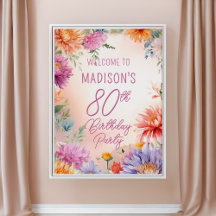 Boho Aster Flowers Floral 80th Birthday Party