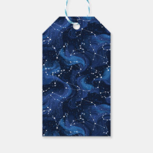 Boho astrologi Zodiak tecken mönster i blått Presentetikett