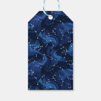 Boho Astrology Zodiac sign pattern on blue Presentetikett