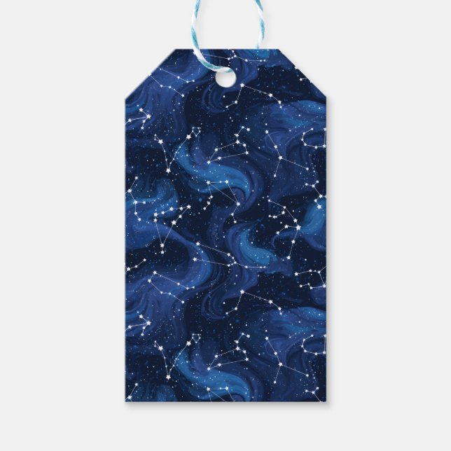 Boho Astrology Zodiac sign pattern on blue Presentetikett (Framsidan)