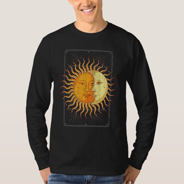 Boho Astronomy Celestial Body Sun Crescent Moon As T Shirt (Framsida)