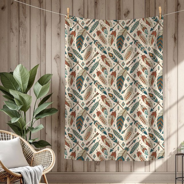 Boho Autentical Tribal Fold Ethnic fjäthers pilar Fleecefilt (Boho Authentic Tribal Bold Ethnic feathers arrows Fleece Blanket)