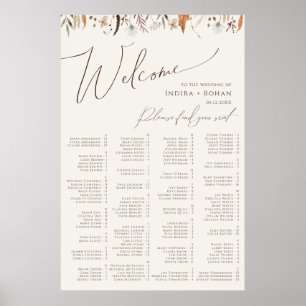 Boho Autumn Beige Alfabetical Seating Chart Poster