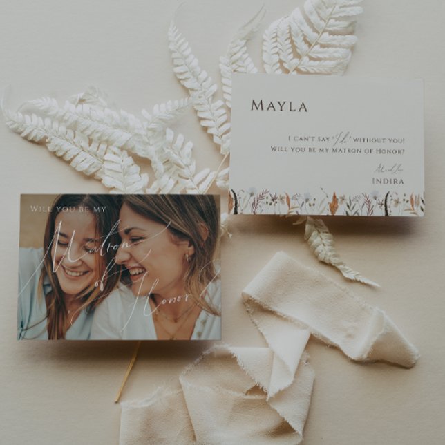 Boho Autumn Beige Faded Photo Matron of Honor Card Inbjudningar (Skapare uppladdad)