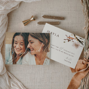 Boho Autumn Beige Fading Photo Bridesmaid Card Inbjudningar