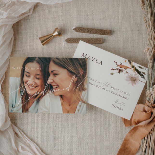 Boho Autumn Beige Fading Photo Bridesmaid Card Inbjudningar (Skapare uppladdad)