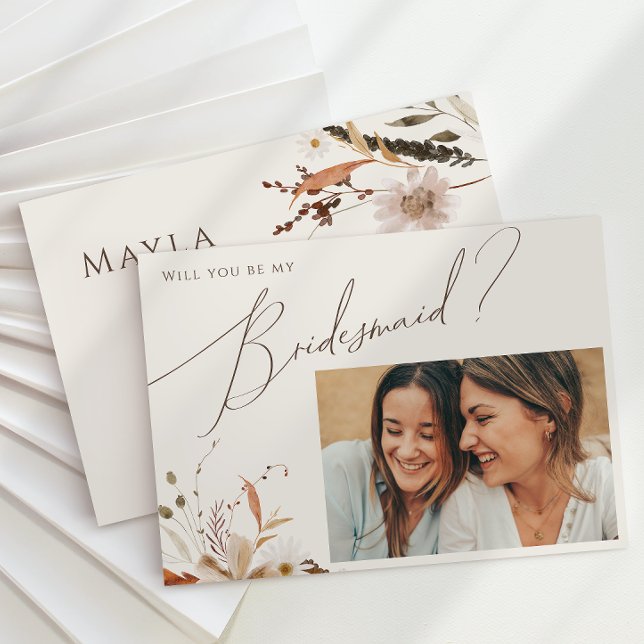 Boho Autumn Beige Photo Bridesmaid Frieri kort (Skapare uppladdad)