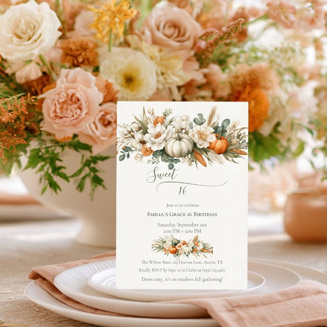 Boho Autumn Blommigt Arrangemang Sweet 16 Inbjudningar (Skapare uppladdad)
