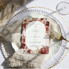 Boho Autumn Blommigt Bröllop Menu Meny