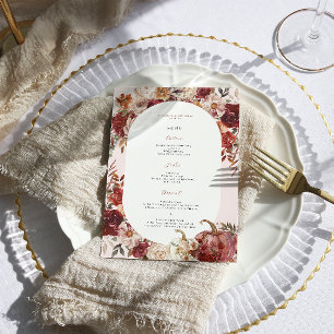 Boho Autumn Blommigt Bröllop Menu Meny