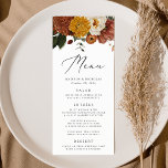 Boho Autumn Blommigt Bröllop Meny<br><div class="desc">Höstmenyn i Rustic bröllop, som innehåller en övre gräns av vattenfärgade blommor och grönska i muterat autoinskt färg av elfenben, orange, senap guld, oliv grönt, dammigt ro och brunt. Anpassa med namn, datum och menyinformation för bröllop. Baksidan av menyn blommigt bröllop har en oliv grönt vattenfärgsdesign för riken. Designad för...</div>