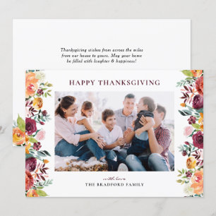 Boho Autumn Blommigt Ram Photo Happy thanksgiving Julkort