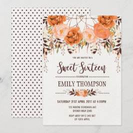 Boho Autumn Blommigt Sweet sixteen Dreamcatcher Ca Inbjudningar