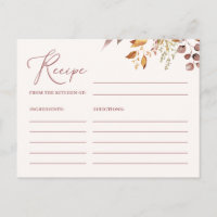 Boho Autumn Bohemian Recipe Card för Bride
