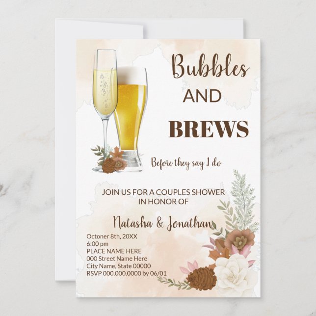 Boho Autumn Bubble & Brews Par Shower Inbjudningar (Framsida)