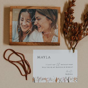 Boho Autumn Faded Photo Matron of Honor Card Inbjudningar