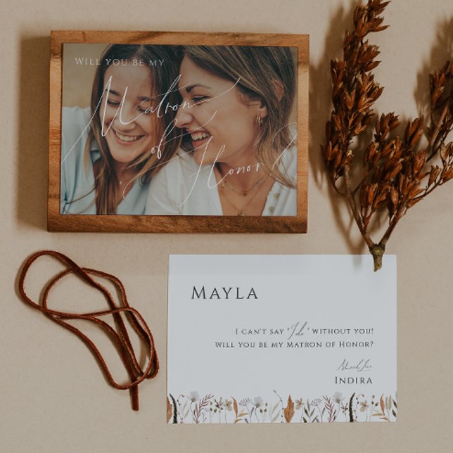 Boho Autumn Faded Photo Matron of Honor Card Inbjudningar (Skapare uppladdad)