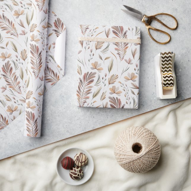 Boho Autumn Fall Foliage Rust Grönt Presentpapper (Hantverk)